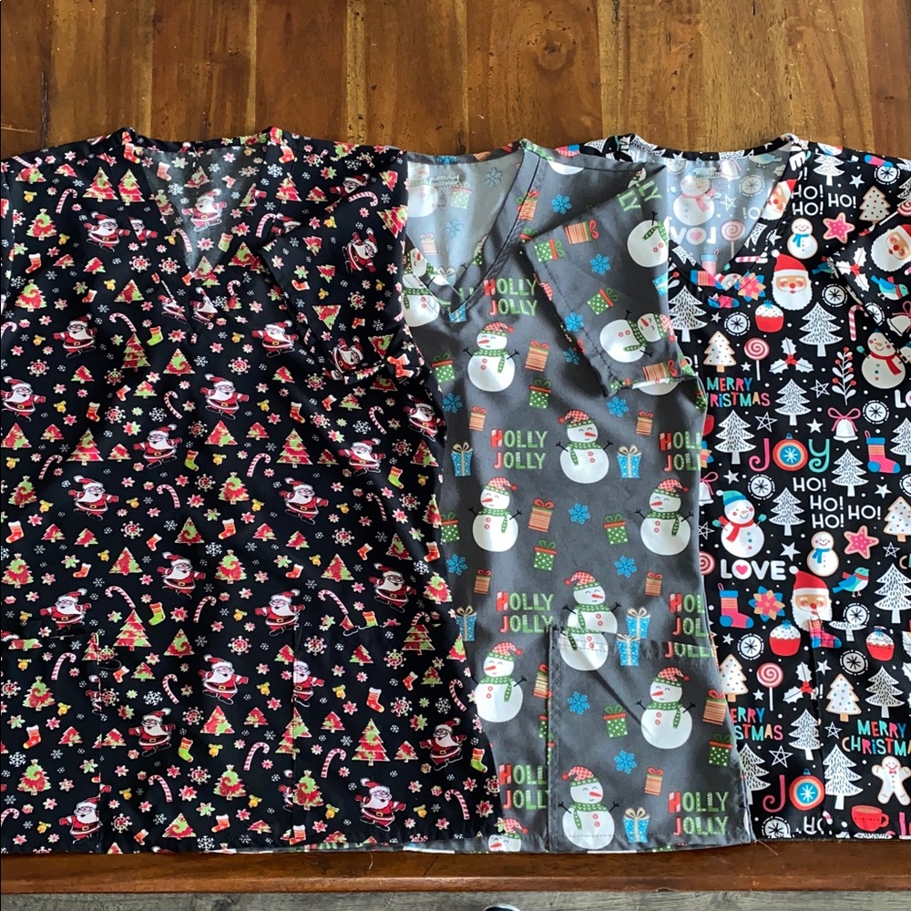 Holiday Scrub Tops Set of 3